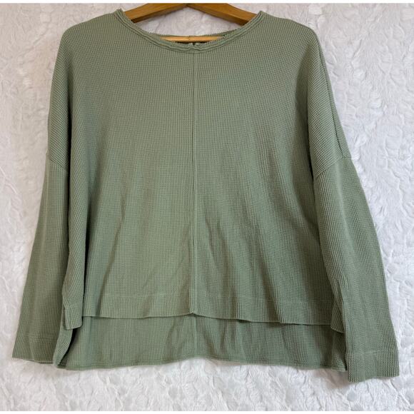 Anthropologie Nori Waffle Thermal Top Sage Green Oversized Boxy Long Sleeve XS - Picture 2 of 12